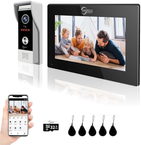 ANJIELO SMART TUYA - Intercomunicador de timbre de video (cableado), cámara de timbre de video 1080P con monitor de pantalla táctil de 7 pulgadas, soporta detección de movimiento, múltiples métodos de