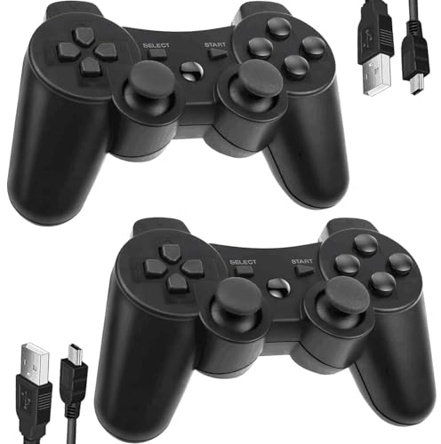 Lunriwis Controller Wireless per PS3, 2er Pack Controller Wireless per Play-Station 3 Wireless Double Shock 6 Achsen Joystick Bluetooth Joystick remoto ricaricabile Gamepad Joystick mit 2 Ladekabel
