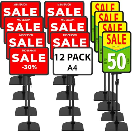 VAIIGO 12Pack Poster Stand Sign Stand A4 Tabletop Standing Sign Holder, Adjustable Signage Stand, Advertising Menu Notice Counter Display Stands for Business,Office,Restaurant