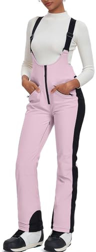GS SNOWING Damen Snow Bibs Insulated Waterproof Windproof Ski Pants Overalls Winter Snowboarding Pants Keep Warm Comfy Pink XL