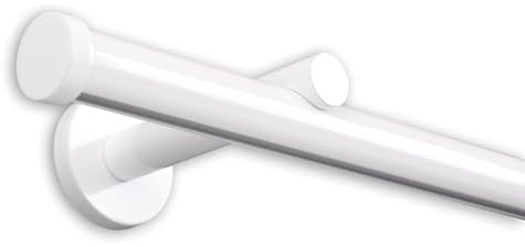 Deco-Raum Gardinenstange auf Maß Innenlauf Modern rund 20mm Wandbefestigung Wandträger mitte Lauf 9cm Vorhangstange Flächenvorhang Schiene Innenlaufstange für Vorhänge Weiß 340cm, geteilt