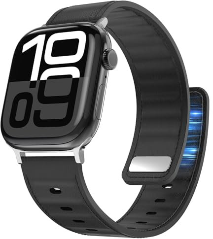 Bouixel Lederarmband Kompatibel mit Apple Watch Armband 49mm 46mm 45mm 44mm 42mm 41mm 40mm 38mm, Magnetische Echtes Lederband Ersatzarmband Herren Damen Bands für iWatch Ultra 10 9 8 7 6 5 4 3 SE