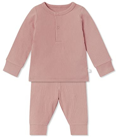 MORI Unisex Ribbed Pyjamas Rose Organic Cotton Nightwear with Front Popper Placket Elasticated Waistband Breathable Lightweight for Kids 2-3 Years Comfortable Durable Sleepwear for Boys and Girls