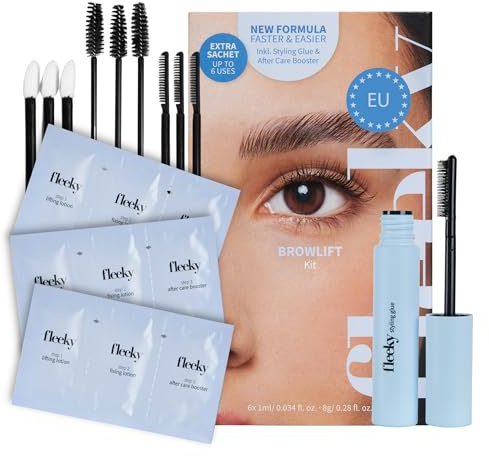 Fleeky Augenbrauen Lifting Set mit Styling Glue und Keratin Pflege - DIY Brow Lift Kit - Voluminöse & Definierte Augenbrauen - Schonend & Einfach - hält bis zu 4-6 Wochen - Made in EU