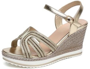IVACHY Women's Glitter Wedge Sandals sparkling Espadrille Ankle Strap bridal wedding ladies prom Summer Open Toe Comfortable Walking Shoes