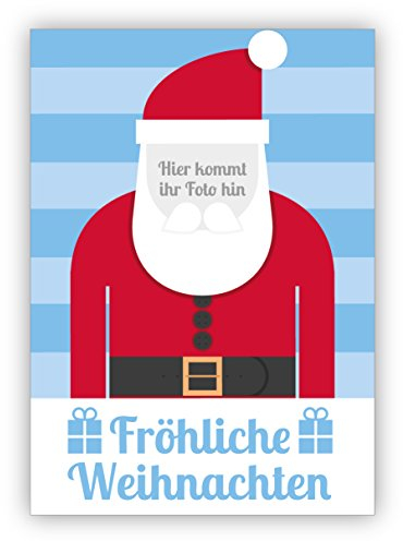 4 Moderne Weihnachtskarten mit ihrem Foto als Santa Claus mit ihrem eigenen Innen-Text - ohne unser Logo a.d. Rückseite • weihnachtliches Grußkarten zum Fest der Liebe für Familie und Freunde