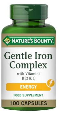 Nature's Bounty Gentle Iron Complex with Vitamins B12 and C - Pack of 100 Capsules, One-a-Day - Supports Energy Levels and Reduces Fatigue - Gentle on Digestive System