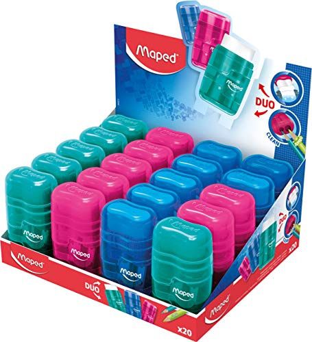 Maped Connect Translucent Duo Eraser and Pencil Sharpener (Box of 24 in Assorted Colours)