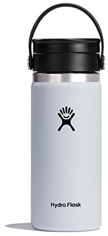 HYDRO FLASK - Thermos Isotherme de Voyage 473 ml (16 oz) - Café - Acier Inoxydable - Isolation à double paroi - Bouchon pour Siroter Antifuite - Ouverture Large - Blanc