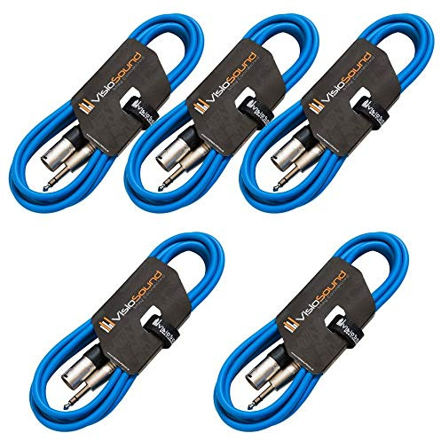 VisioSound 5 x Male XLR to 6.35mm Stereo TRS Jack Lead/Balanced Signal/Audio Patch Cable (Blue, 3m, Pack of 5)