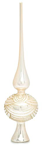 SIKORA SP6 Highlights Christbaumspitze aus Glas mit Glitzer Verzierung 2 Größen, Farbe:Champagner, Größe:H ca. 33 cm (für Bäume von ca. 170 bis 240 cm)