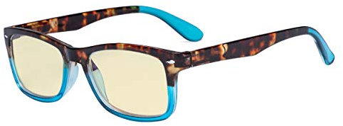Eyekepper Stilvolle Blaulicht-Schutzbrille mit Gelber Filtergläser - Klassische UV-Strahlen und Blendschutz-Computerbrille für Damen - Schildpatt/Blau +0.00