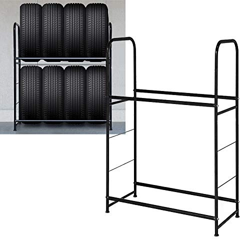 LZQ Reifenständer Stahlkonstruktion in Zwei Schichten für 8 Reifen Schwarz Pulverbeschichtet Werkstattregal Reifenständer Metallregal Garagenregal (107×46×117cm)