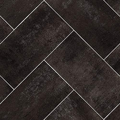 247Floors Tile Style Effect Magic Vinyl Flooring Realistic 2.8mm Slip Resistant Foam Backed Lino (Black Herringbone Tiles, 4.5m x 2m / 14ft 9 x 6ft 6)