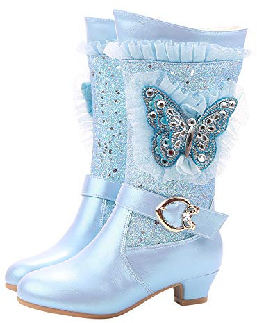 New front Stivali Bambine Ragazze Invernali Cerniera Scarpe Chiusura Tacchi Alti Principessa Costumi Carnevale Neve Calda Fondo Gomma Antiscivolo Esterno Regina Ghiaccio Accessori Flash