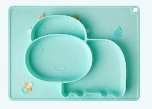 kidoo - Plato Infantil de Silicona - Vajilla de Bebé Antideslizante | 100% Libre de BPA - Aprobado por la FDA - Base Adherente - Apto para Lavavajillas y Microondas - No Tóxico (Verde, Vaca)