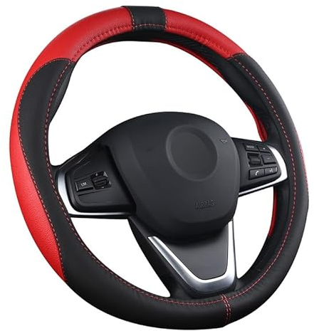 Auto Lenkrad Abdeckung Lenkradschutz Lenkradhülle PU Leder Universal 37-38cm / 15 rutschfest Atmungsaktiv Langlebig (Rot)