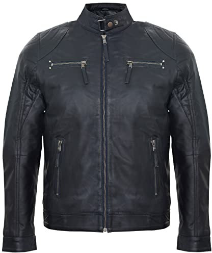 Herren 100% Echtleder Marine Moto Rennen Motorrad Fashion Motorrad Jacke Mit Reißverschluss 3XL