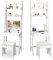 RELAX4LIFE Schminktisch mit Gepolstertem Hocker & Klappbarem Spiegel, Frisiertisch mit 4 Ablagefächern & 2-stufigem Regal, Kosmetiktisch für Schlafzimmer (Weiß)