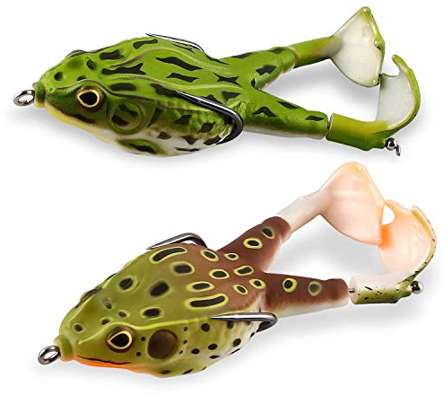 2 Stück Doppelpropeller Frösche,Ray Frosch lockt,Angelköder Gemischte Tackle,9CM Double Haken 360°Soft Bait Silikon-Angelköder,3D Double Propeller Frogs Weiche Köder für Barsch Forelle Hecht (A)