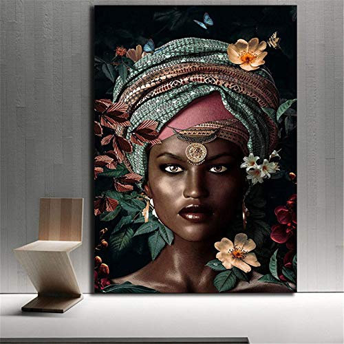 DIY Peinture en chiffres Peinture Art Déco Femme Nordique Africaine toile de peinture par numero Avec pinceau et peinture acrylique Peinture à l'huile Kits de toile Peinture a50x70cm(Pas de cadre)