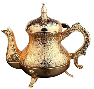 LaModaHome Luxus-Teekanne aus Zinkguss, Gold-Finish, elegantes Design, antiker Stil für türkischen, arabischen, griechischen Tee, dekorativer Serviertopf für Zuhause, Büro, Restaurant, für