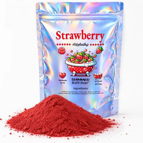 Stsfybaths Bath Bomb Powder for Kids and Adults, Red Strawberry Glitter and Shimmer Bath Dust, Handmade, Scented and Non-Staining, Gift for Women, 6-9 Baths per Bag (Large, Red)