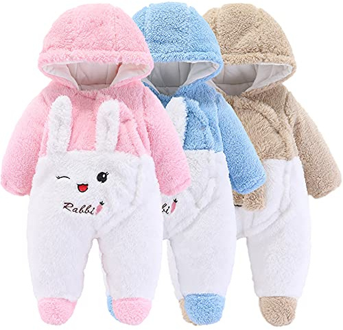 Winmany Newborn Baby Cartoon Bear Snowsuit Winter Coat Fleece Hooded Romper Jumpsuit (3-6Month, Pink Rabbit)