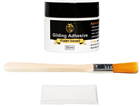 Gilding Adhesive, 50ml Metal Leaf Adhesive for Craft, Arts, Gold leaf, Wood Use - Water Based (brush + gloves)