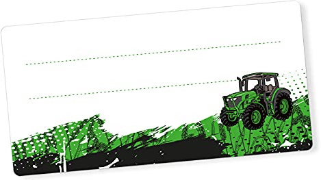 itenga 40x Buchetiketten Heftetiketten 9x4,5cm I Schulheft Etiketten I Namensschild beschreibbar selbstklebend Aufkleber aus Haftpapier (Traktor)