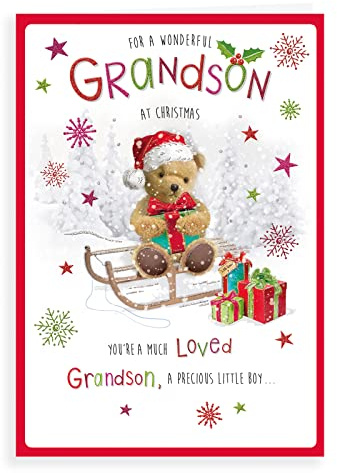 Regal Publishing C85410 Süße Weihnachtskarte für Enkel, Weiß/Rot/Gelb/Braun, 22,9 x 15,2 cm