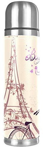 Bonjour Paris Tour Eiffel et vélo Thermos Bouteille d'eau isotherme compacte en acier inoxydable 50 ml