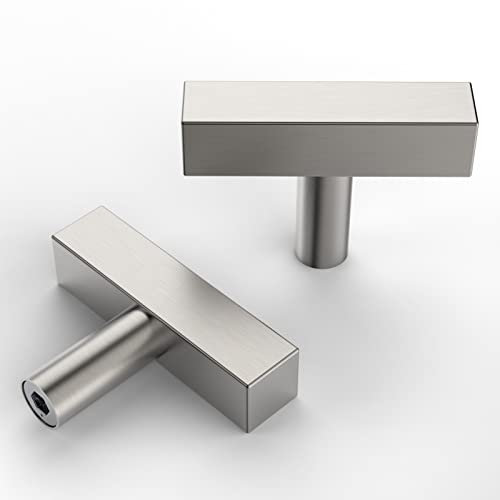 Astrée 5 Pack 50mm Brushed Satin Nickel Drawer Knobs - Stainless Steel Cabinet Handles for Kitchen, Cupboard, Door, Dresser - T Bar Style