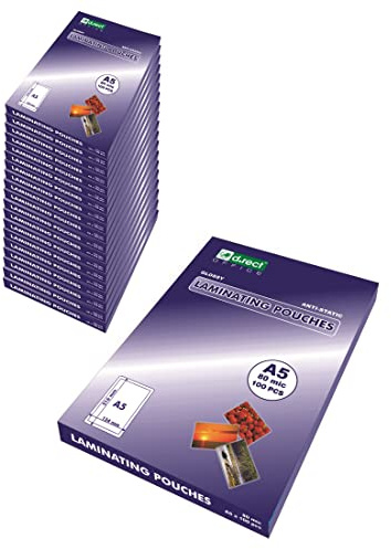 D.RECT Packaging, 20 x 100 Pieces, Laminating Pouches, hot Laminating Films, Glossy, Transparent, DIN A5, 80 microns