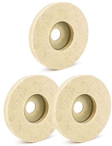 QWORK® 3 Stück Filzpolierpad 125mm, Wollfilz Polierscheibe, Polierscheiben für Doppelschleifer, Zum Polieren von Metall, Edelstahl, Holz, Stein