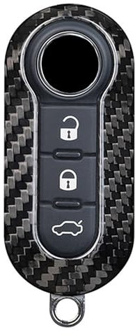 M.JVisun Véritable Fibre de Carbone Porte-clés Couverture de Clé de Voiture pour 2007-2020 pour Fiat pour Lancia pour Abarth 3 Boutons Pliant Remplacement Protecteur de Clé de Voiture - Noir