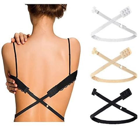 Niedrig Rücken BH Konverter Träger, 3 Stück BH Verlängerung Rückenfrei Low-Back Bra Strap Converter für Frauen und Damen Mädchen Party Brautkleider, Schwarz, Weiß, Beige