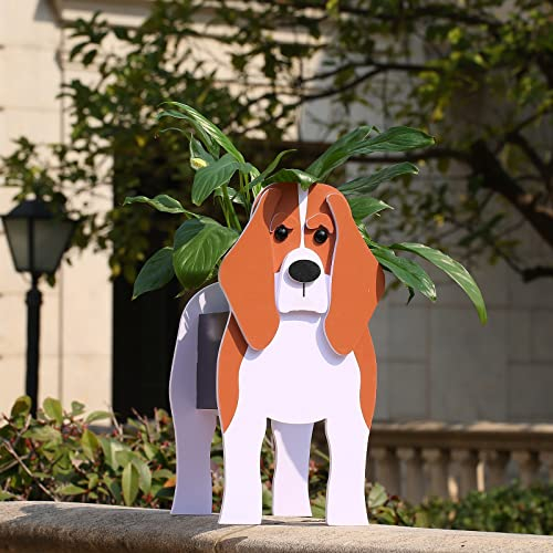 Fitcho Beagle Pot de fleurs d'extérieur en forme de chien Beagle pour décoration de jardin, cadeaux d'anniversaire pour femme, petit beagle