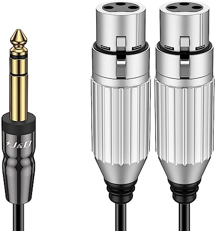 J&D 6.35mm (1/4) TRS a Doble Cable XLR, PVC Pelado 2x XLR Hembra a 1/4 TRS Macho Desequilibrado de Audio Estéreo Patch Cable Adaptador para Mic Guitarra Altavoz Mezclador AMP, 1,8 m