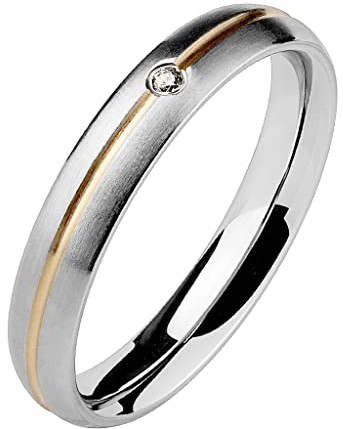 Mianova Damen Ring Edelstahl Vergoldet mit Zirkonia Kristall Strass Stein gestreift Damenring Trauring Verlobungsring Fingerring Silber Gold Bicolor Größe 57 (18.1)