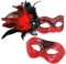 MYSEUNI Masque de Bal Masqué Rouge pour Couple - Vénitien avec Plumes pour Femme et Homme - Mardi Gras, Halloween, Cosplay, Fin d'Année, Noël