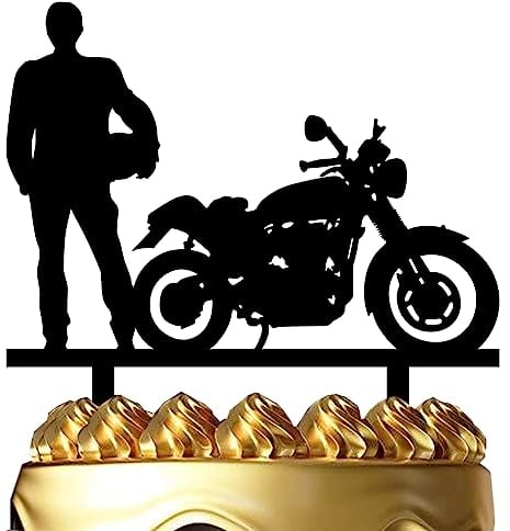 Motorcycle Motorbike Rider Racing Theme Party Supplies - Cool Biker Happy Birthday Cake Topper for Motorbike Theme Party
