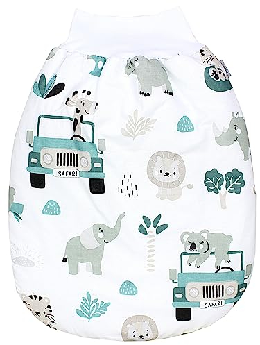 TupTam Baby Strampelsack Schlafsack mit breitem Bund Winterschlafsack für Mädchen Jungen Babyschlafsack, Farbe: Zoo Cars Grau Grün, Größe: 6-12 Monate