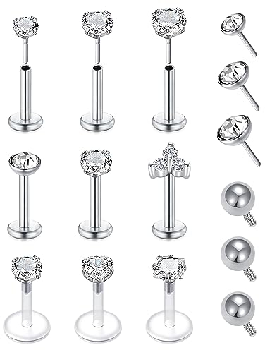 Longita 16g Acryl Chirurgenstahl Lippenpiercing Stud 6mm Gewindeloses Einschieben Silber Labret Piercing Tragus Helix Piercing Bioflex Lippen Retainer Conch Piercing Ohrstecker