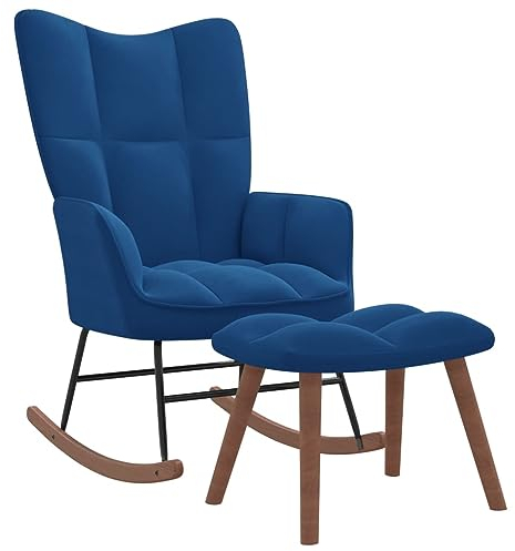 vidaXL Schaukelstuhl mit Hocker Samt Blau