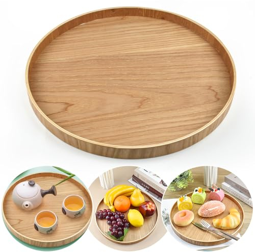 DTYGUIXE Vassoio in Legno Rotondo Piatto Piano Rotondo in Legno da 30cm Vassoio da Portata in Legno Piatto Rotondo Piatti da Portata Grandi Tondo e Decorativoper Tè, Caffè, Frutto e Cibo