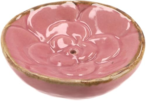 Keramik Räucherteller für Räucherstäbchen, handgefertigt, Blüte rosa