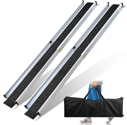 Ansobea 2 x 121-213 cm Rollstuhlrampe, Aluminium Auffahrrampe Rampe Rollstuhl bis 300 kg, Teleskoprampe mit Textiltasche, Rollstuhlrampe Klappbar, Rollstuhlrampen, Treppenrampe für Rollstuhl