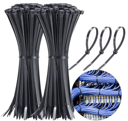 Kabelbinder schwarz 200 Stück Premium Nylon Kabelbinder 250mm x 4,8mm,selbstsichernde Hochleistungs Kabelbinder aus Kunststoff für Kabel,drinnen,draußen,Zuhause,Garten,Büro und Heimwerker