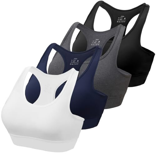 HBselect Sport BH Bustier Damen Bralette Nathloser mit Polstern Sportbekleidung Baumwolle ohne Bügel atmungsaktiv Joggen Yoga Jumping Fitness Schwarz Weiß Grau Dunkelblau M